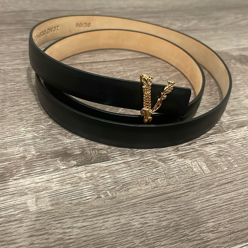 Versace Black and Gold Leather Belt
